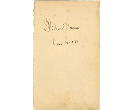 STRAUSS RICHARD: (1864-1949) German Composer. Dark fountain pen ink signature ('Dr Richard Strauss') and date, Palermo, 12th 