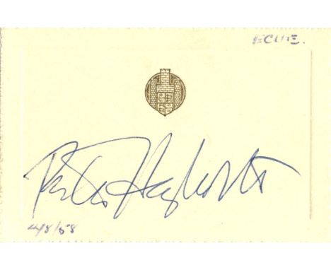 HAYWORTH RITA: (1918-1987) American Actress. Vintage blue ink signature ('Rita Hayworth') on a 12mo card with the gold printe