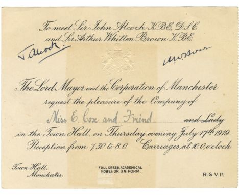 ALCOCK JOHN (1892-1919) English Pilot &amp; BROWN ARTHUR WHITTEN (1886-1948) British Navigator, together they completed the f