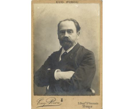[ZOLA EMILE]: (1840-1902) French Writer. Vintage unsigned cabinet photograph by Eugene Pirou of Paris, the image of Zola seat