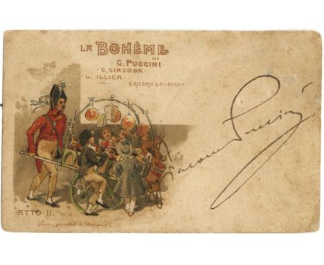 PUCCINI GIACOMO: (1858-1924) Italian Composer. Vintage signed postcard featuring an attractive colour illustration of the toy