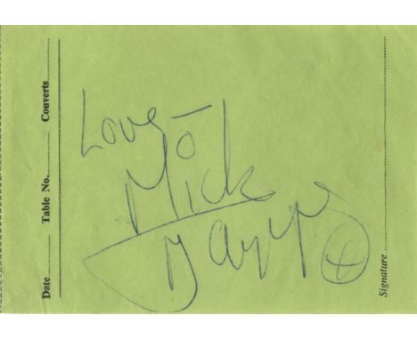 JAGGER MICK: (1943- ) English Rock Musician, lead vocalist with The Rolling Stones. Blue ink signature ('Love, Mick Jagger x'