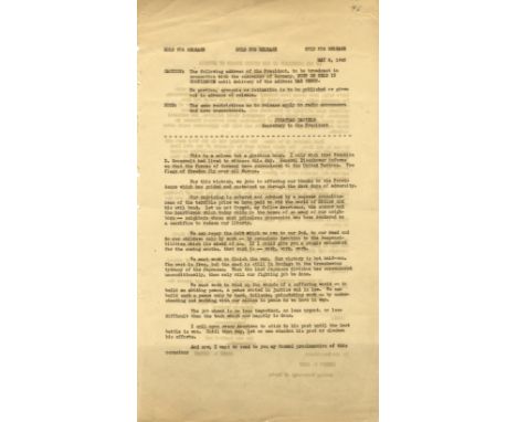 WORLD WAR II: An historically important document, two pages, folio, n.p. (Washington DC), 8th May 1945. The original mimeogra