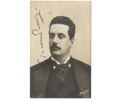 PUCCINI GIACOMO: (1858-1924) Italian Composer. A good vintage signed postcard photograph of the composer in a head and should