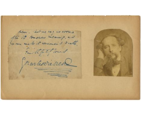 DICKENS CHARLES: (1812-1870) English Novelist. Blue ink signature ('Charles Dickens', with paraph), on a piece removed from t