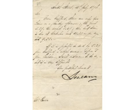 LUCAN LORD: (1800-1888) British Field Marshal. L.S., Lucan, one page, 8vo, South Street, 11th July 1876, to Mr. Garr (?). Luc