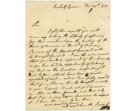 PITT WILLIAM: The Younger (1759-1806) British Prime Minister 1783-1801, 1804-06. A.L.S., W Pitt, (the signature somewhat obsc