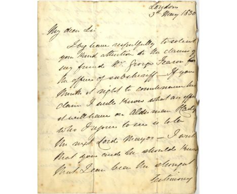 O'CONNELL DANIEL: (1775-1847) Irish Political Leader. A.L.S., Daniel O'Connell, three pages, 4to, London, 3rd May 1830, to Al