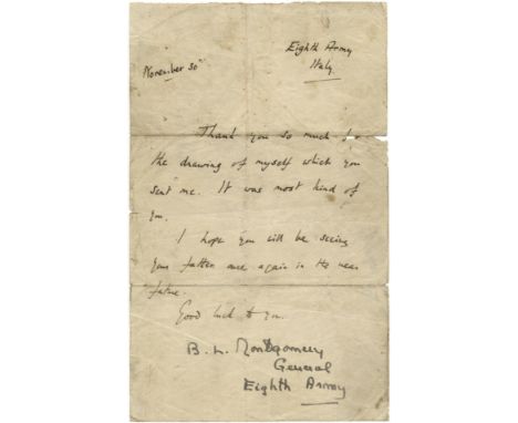 MONTGOMERY B. L.: (1887-1976) British Field Marshal of World War II. L.S., B. L. Montgomery, General, Eighth Army, one page, 