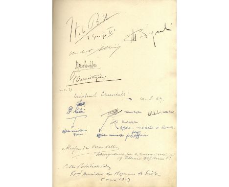 VISITORS BOOK: A good large 4to hardbound Visitors Book previously belonging to the Grand Hotel International at Brindisi, It