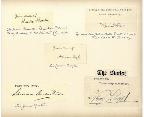MEDICINE: A maroon hardbound oblong 4to album containing over 100 signed clipped pieces, featuring many of physicians, surgeo