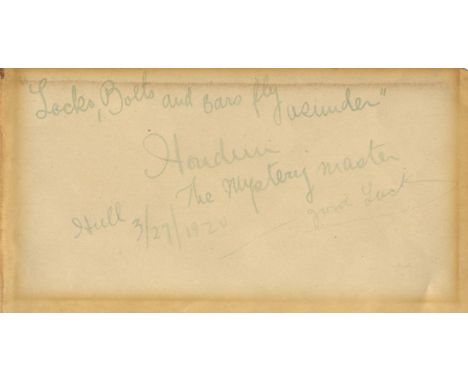 HOUDINI HARRY: (1874-1926) Hungarian-American Magician &amp; Escapologist. Vintage green fountain pen ink signature ('Houdini