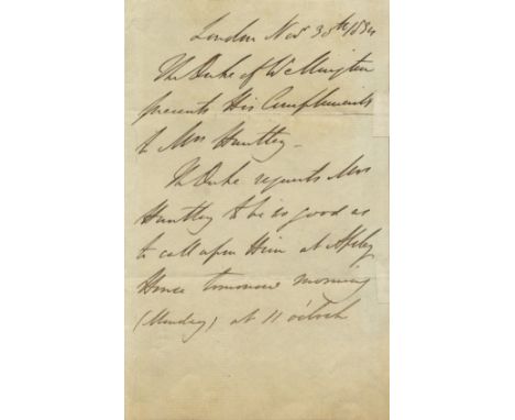 WELLINGTON DUKE OF: (1769-1852) Anglo-Irish Field Marshal &amp; British Prime Minister 1828-30, 1834. A.L.S., The Duke of Wel