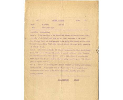 WORLD WAR II: An historically important original Cipher Message, one page, 4to, Headquarters, British Second Army Main, 7th M
