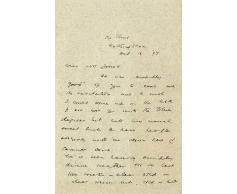 KIPLING RUDYARD: (1865-1936) English Author, Nobel Prize winner for Literature, 1907. A.L.S., Rudyard Kipling, two pages, sma