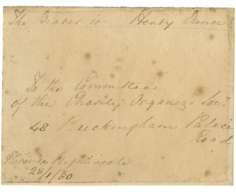 NIGHTINGALE FLORENCE: (1820-1910) British Pioneer of Nursing. Autograph Envelope signed ('Florence Nightingale'), being the f