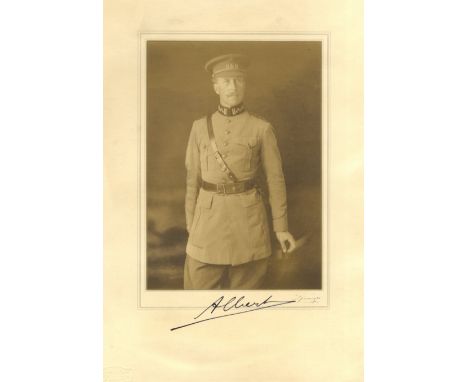 ALBERT I: (1875-1934) King of the Belgians 1909-34. A good vintage signed sepia 8 x 11.5 photograph, the image showing the Ki