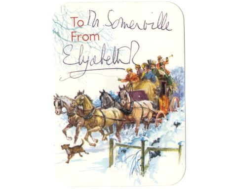 ELIZABETH II: (1926- ) Queen of the United Kingdom 1952- . Black ink signature and inscription (‘Mr Somerville, Elizabeth R’)