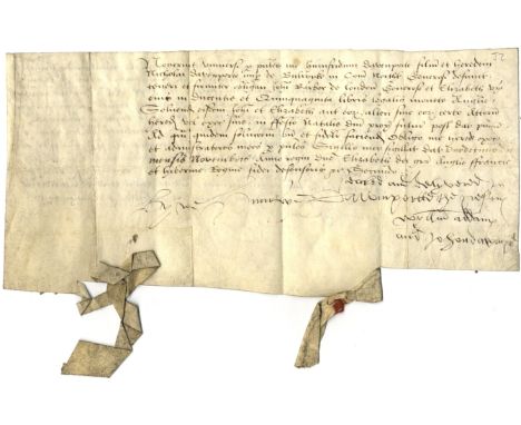 [ELIZABETH I]: (1533-1603) Queen of England &amp; Ireland 1558-1603. Manuscript Document from the reign of Elizabeth I, two p