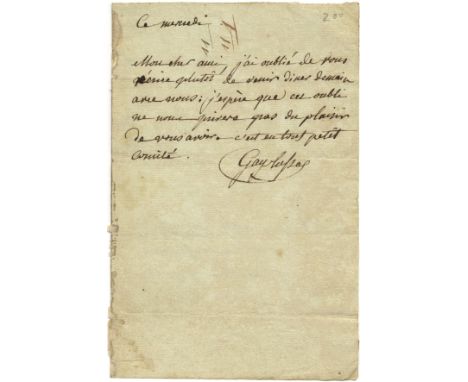 GAY-LUSSAC JOSEPH LOUIS: (1778-1850) French Chemist &amp; Physicist. A.L.S., Gay Lussac, one page, 8vo, n.p. (Paris), n.d. (‘