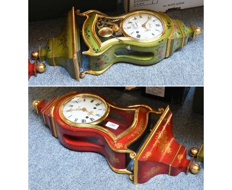 Two Modern Zenith Striking Bracket Clocks, with brackets, 46cm, wall brackets 17cmRed Clock - clock case with small chips to 