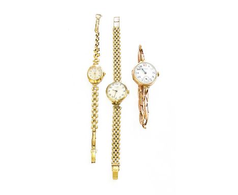A Lady's Enamel Dial 9 Carat Gold Wristwatch, one bracelet link inscribed 9ct, A Lady's 9 Carat Gold Rotary Wristwatch, brace