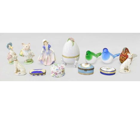 Beswick Pottery Beatrix Potter Figures, Herend Porcelain Egg Box, Halcyon Days Enamel Trinket Boxes, Royal Doulton "Dinky Do"
