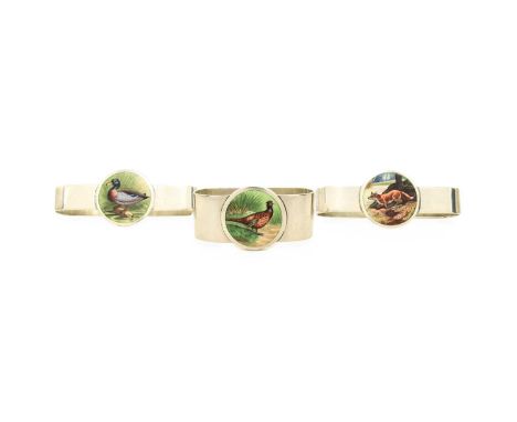 A Pair of Edward VII Silver and Enamel Napkin-Rings, by R. H. Halford and Sons, London, 1904, each shaped oval and with circu
