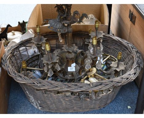 A Ten Light Gilt Metal Chandelier, together with A Pair of Lustre Drop Bag Lights (3)