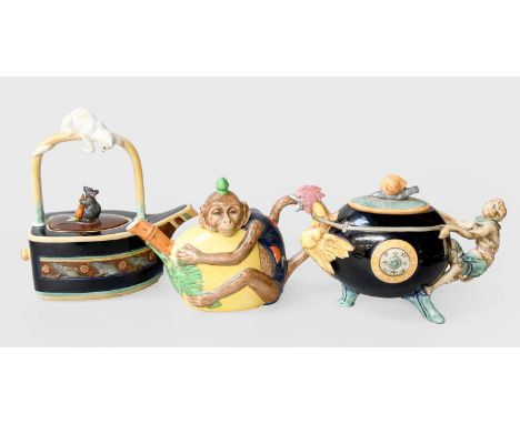 A Minton Archive Collection 'Cat and Mouse' Porcelain Teapot, circa 1995, modelled on the late 19th Century majolica original