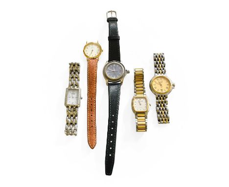 A Lady's Tag Heuer Link Quartz Wristwatch, (bezel missing), and Four Lady's Quartz Wristwatches by Omega, Dunhill, Favre Leub
