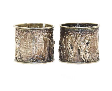A Pair Victorian Silver Napkin-Rings, by Edward John Haseler and Noble Haseler, Birmingham, 1897, each circular, cast and cha