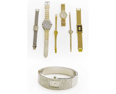 A Lady's 9 Carat Gold Wristwatch, Rotary Plated Wristwatch (boxed), Lady's Plated Tissot Wristwatch and Four Designer Wristwa