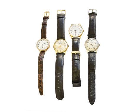 A 9 Carat Gold Enamel Dial J.W.Benson Wristwatch, and Three Gents Manual Wound Wristwatches by Garrard, Montine and Precimax,
