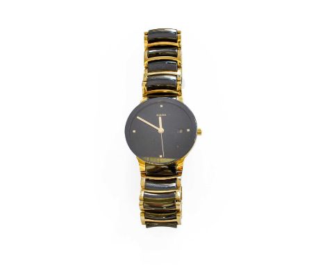 A Black Ceramic and Plated Quartz Calendar Centre Seconds Rado Centrix Wristwatch, ref: 115.0929.3