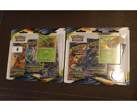 Two packs of Pokemon sun &amp; moon unbroken bonds sealed playing card sets.