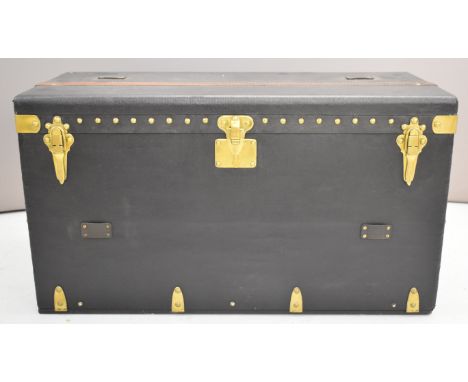Louis Vuitton motoring trunk, with named catches and studs, opening to reveal three slide out trays and paper label to interi