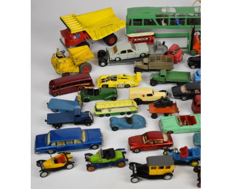 Over forty vintage Dinky, Corgi, Rami, Rio and similar diecast model cars to include Austin Atlantic, Leyland Royal Tiger, B2
