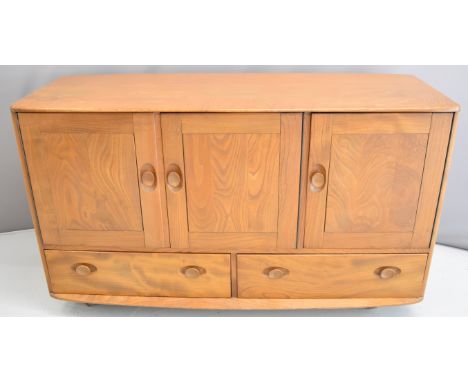 Ercol mid century modern light elm sideboard, W130 x D50 x H75cm
