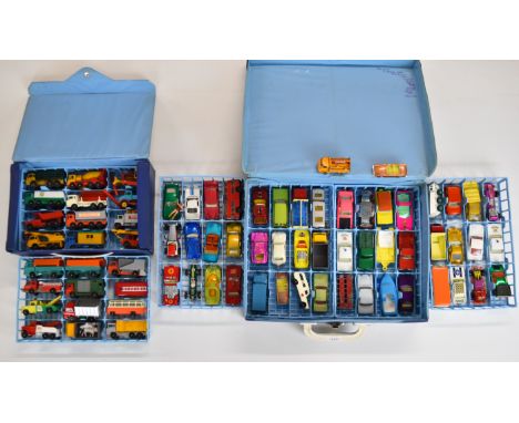 A collection of Matchbox diecast model cars and accessories comprising two vintage vinyl Matchbox Collector's Cases, Service 