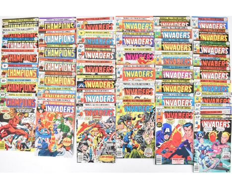 Forty-five Bronze Age Marvel comic books comprising thirty-three 'The Invaders' and twelve 'The Champions'.