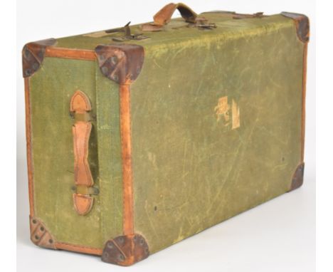 Vintage leather bound travelling trunk / case, W77 x D45 x H27cm