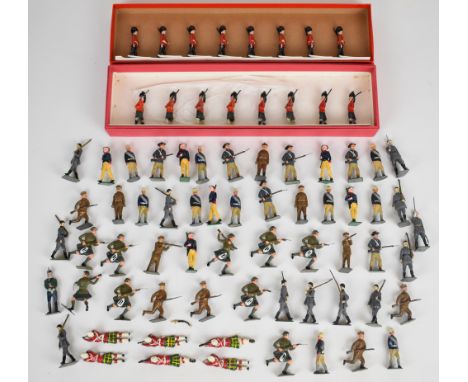 A collection of vintage Britains metal soldiers to include Kilted Regiment, Stretcher Bearers, Highlanders, German and Boer W