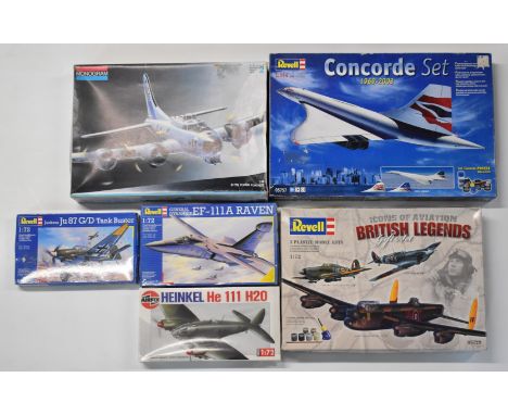 Six various scale plastic model aircraft kits to include Revell Concorde set 05757 and Monogram B17G Flying Fortress 5600, al