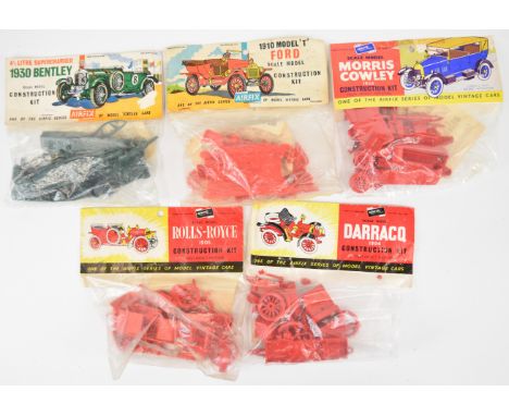 Five Airfix 1:32 scale plastic model veteran car kits comprising 1910 Model T Ford 1337, 1905 Rolls-Royce 1336, 1904 Darracq 