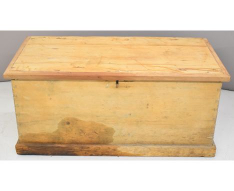 19thC pine seaman's trunk with internal candle box and twin rope handles, W107 x D49 x H47cm