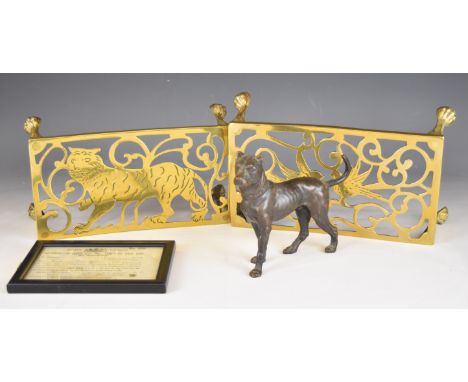 1876 Dog Licence for Henry Watson Jones, Grosvenor Park Road, St John, Chester, framed and glazed, bronze figure of a dog and