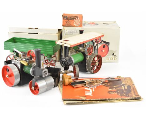 Three Mamod live steam models comprising Steam Roller SR1A, Traction Engine TE1A and an Open Wagon, two in original boxes.