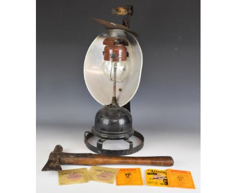 GWR emergency axe together with a Tilley railway trackwork or similar oil lamp with reflector