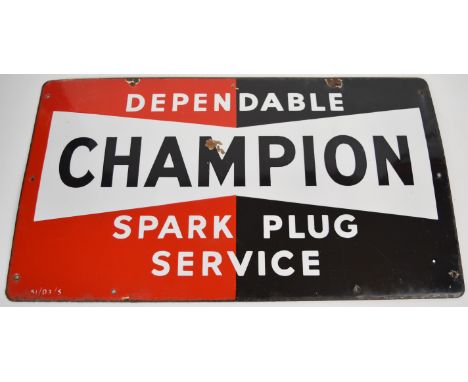 Vintage Champion spark plug service enamel sign, dated S1/D3/5 lower left, 33 x 58.5cm